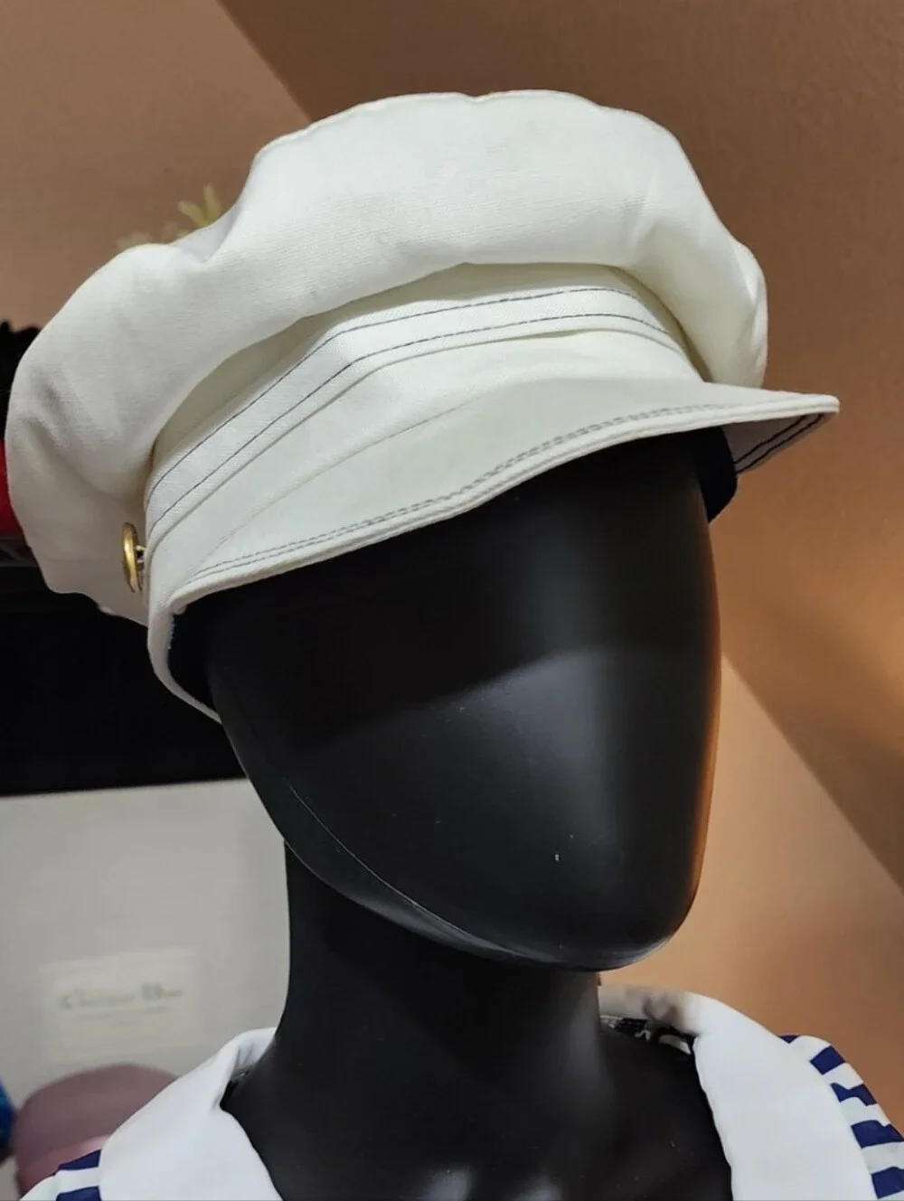 Vintage 80s BETMAR Cotton Sailor Captain Cap Cream Nautical Anchor Greek Fisher